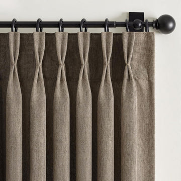 96 Inches Long Pleated Sheer Curtains,Dark Linen Blended Light Filtering Window Curtains 96 Length 2 Panels for