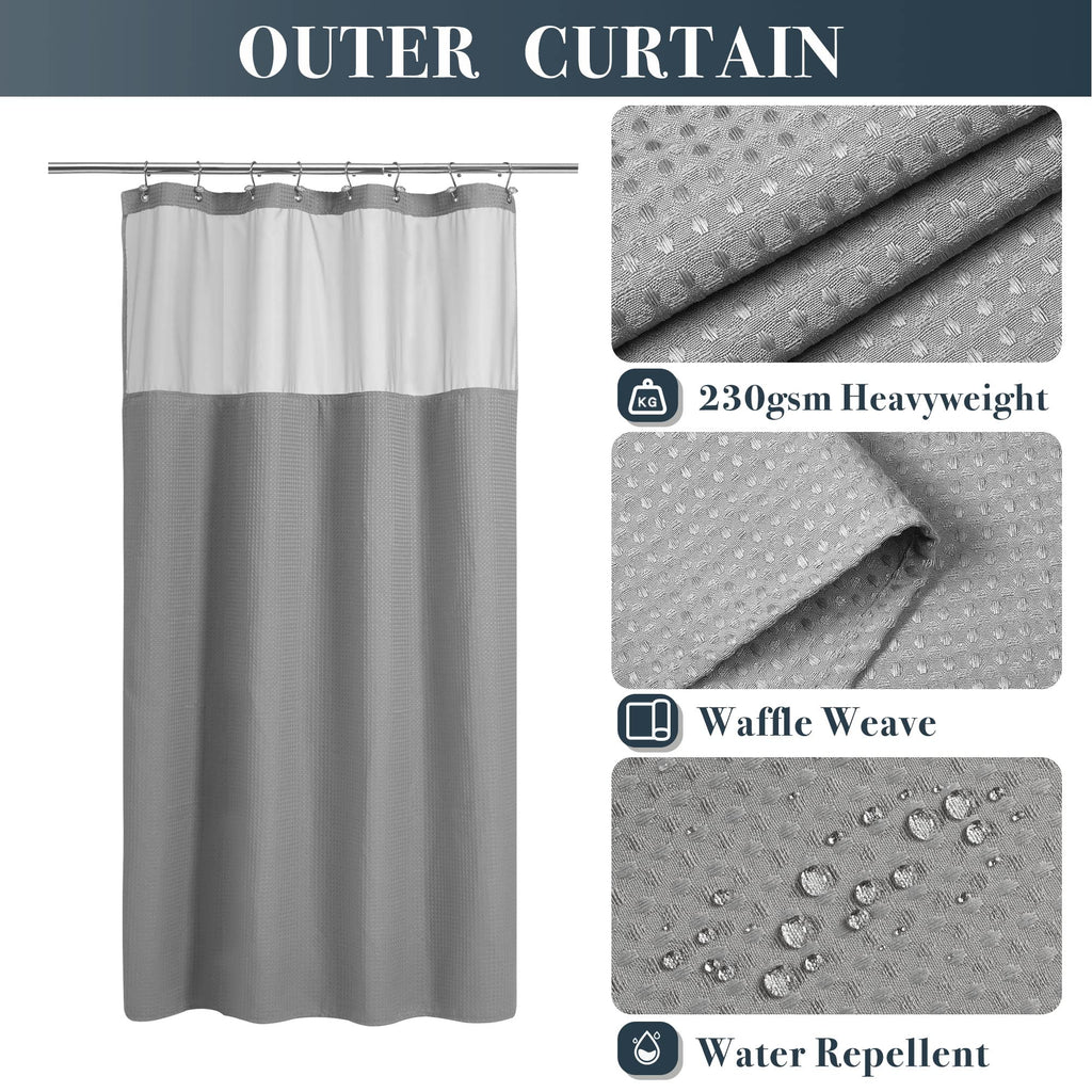 48 x 72 Waffle Weave Shower Curtain with Snap-in Liner Set Gray