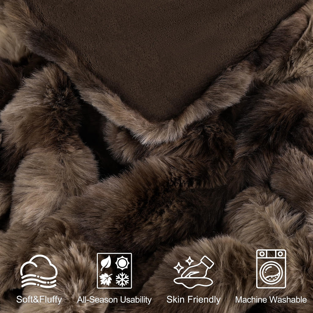 Soft Fluffy Faux Fur Throw Blanket 50"x60", Bubble Plush Texture