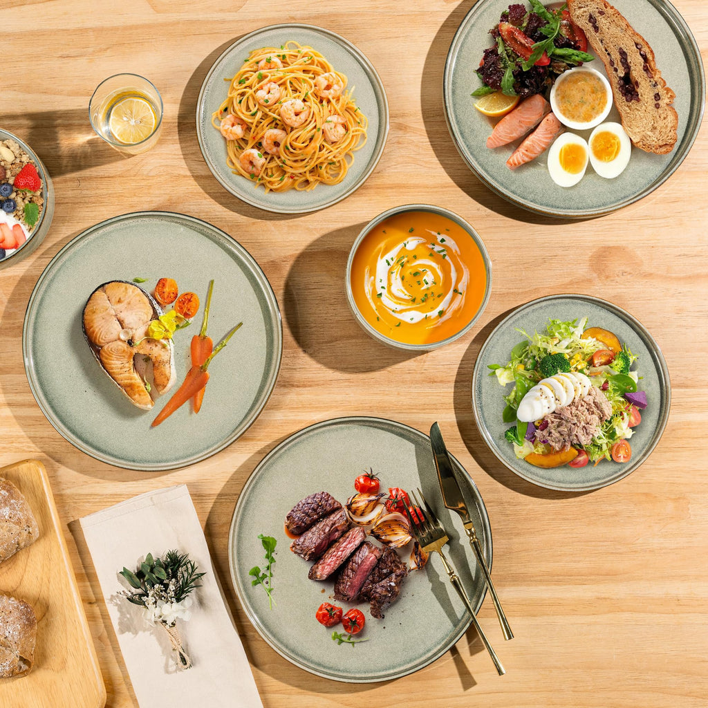 Stoneware Dinnerware Sets for 4,12 Piece Plates and Bowls Sets
