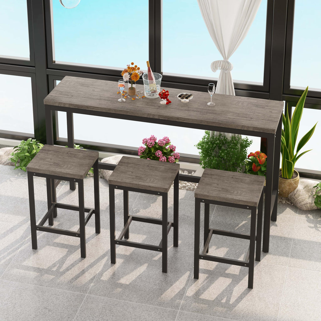 Modern Design 4-Piece Counter Height Extra Long Dining Table Set with 3 Stools and Side Table with