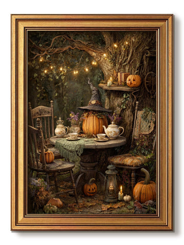 Vintage Gold Framed Halloween Wall Art Horror Fall Pumpkin Prints 16x24 In