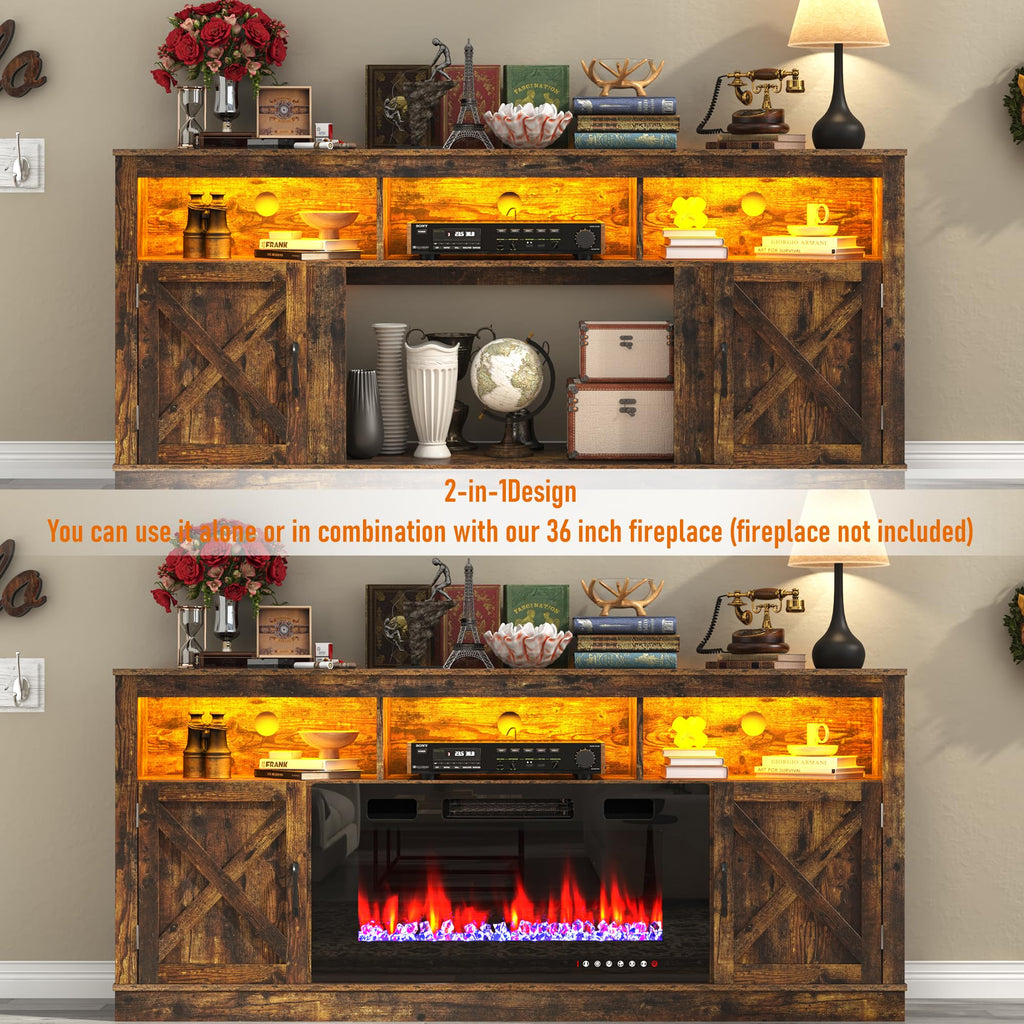 Farmhouse TV Stand for 70/75/80 Inch TV, 32"Tall Entertainment Center w/LED Light, Large Media Console Cabinet w/Barn