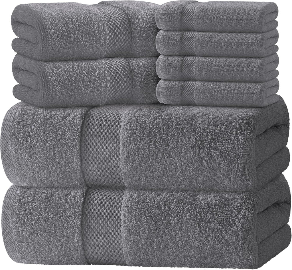 Luxury Bath Towel Set of 8 Pieces - 100% Turkish Cotton Highly Absorbent Towels , 2 Luxury Bath Towels 700GSM, 2 Hand