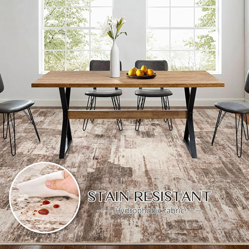 8x10 Washable Area Rug - Abstract Soft Non-Slip Modern Low-Pile Carpet