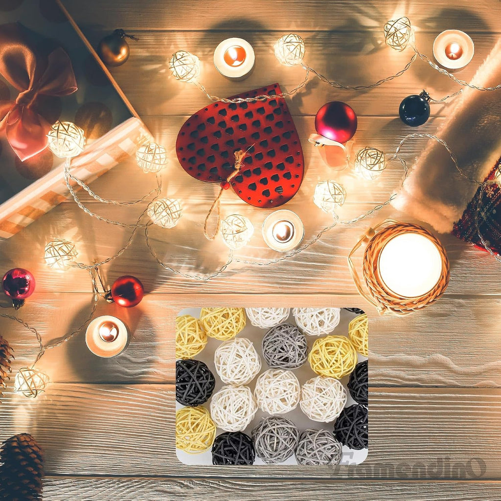 Inch Wicker Rattan Balls Decorative Decor DIY Vase Bowl Filler Black Grey Yellow White - Set of 24