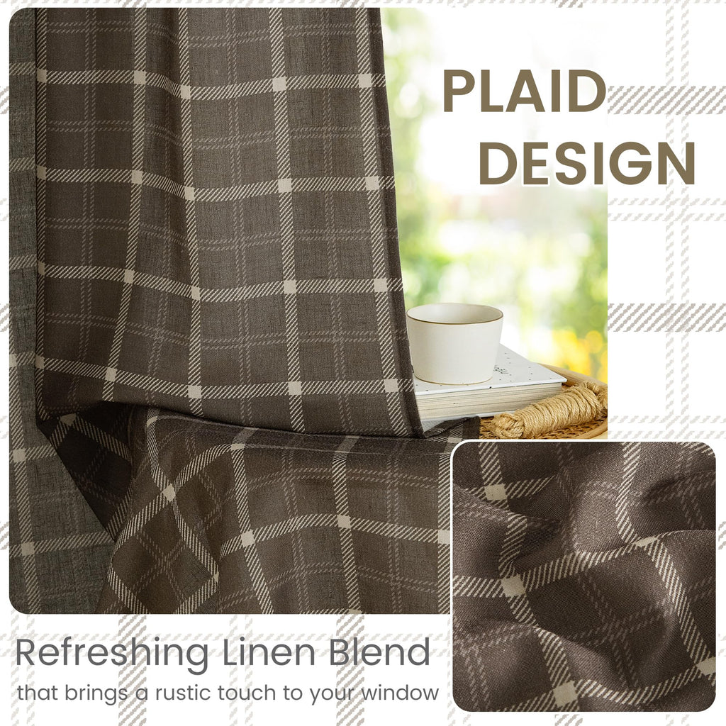 2 Panels Linen Cafe Gingham Curtains 30 inches Length