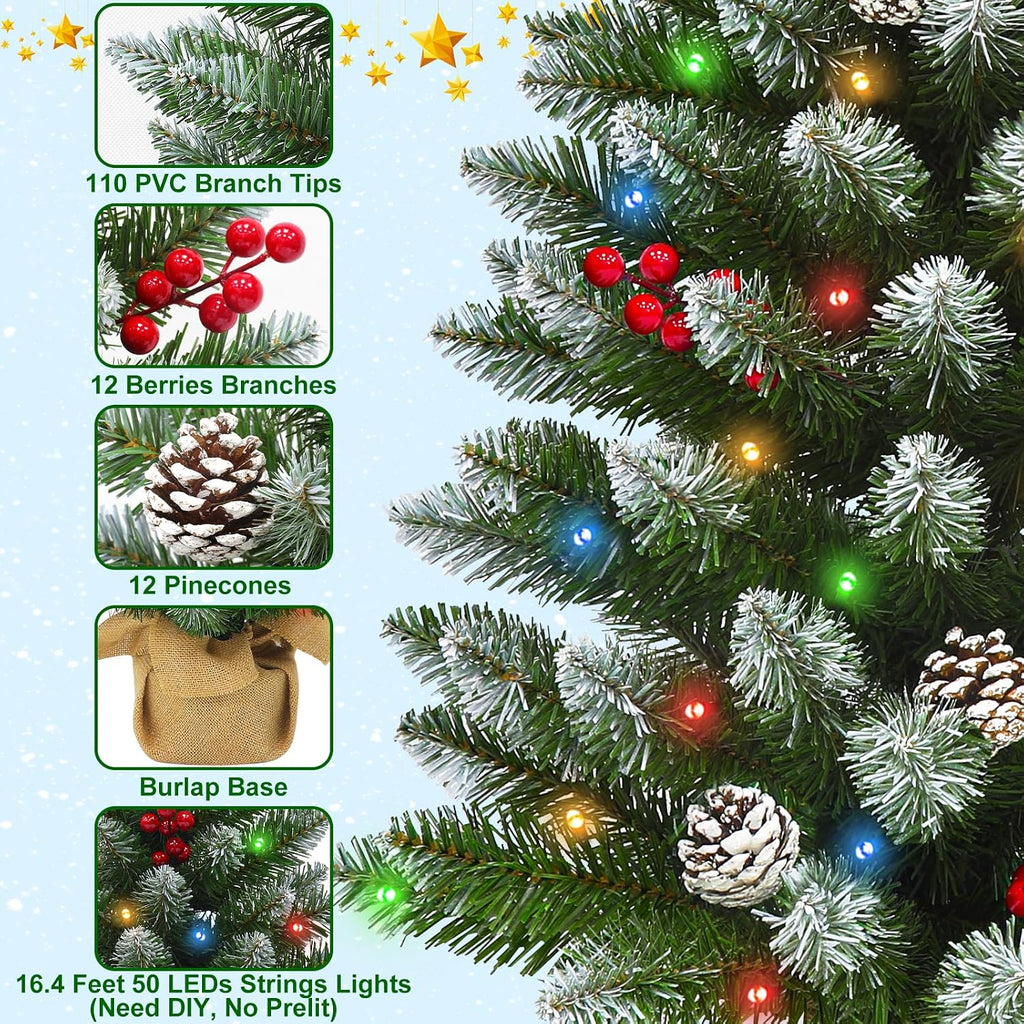 Timer - 3FT Artificial Mini Christmas Tree, Snowy Tabletop Christmas Tree