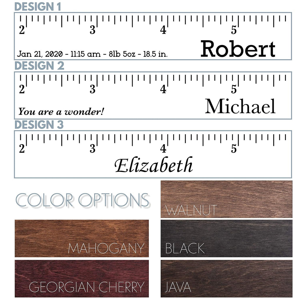 Personalized Wooden Height Growth Chart Ruler for Kids, Boys & Girls w Name | 3 Designs, 5 Various Wood Colors
