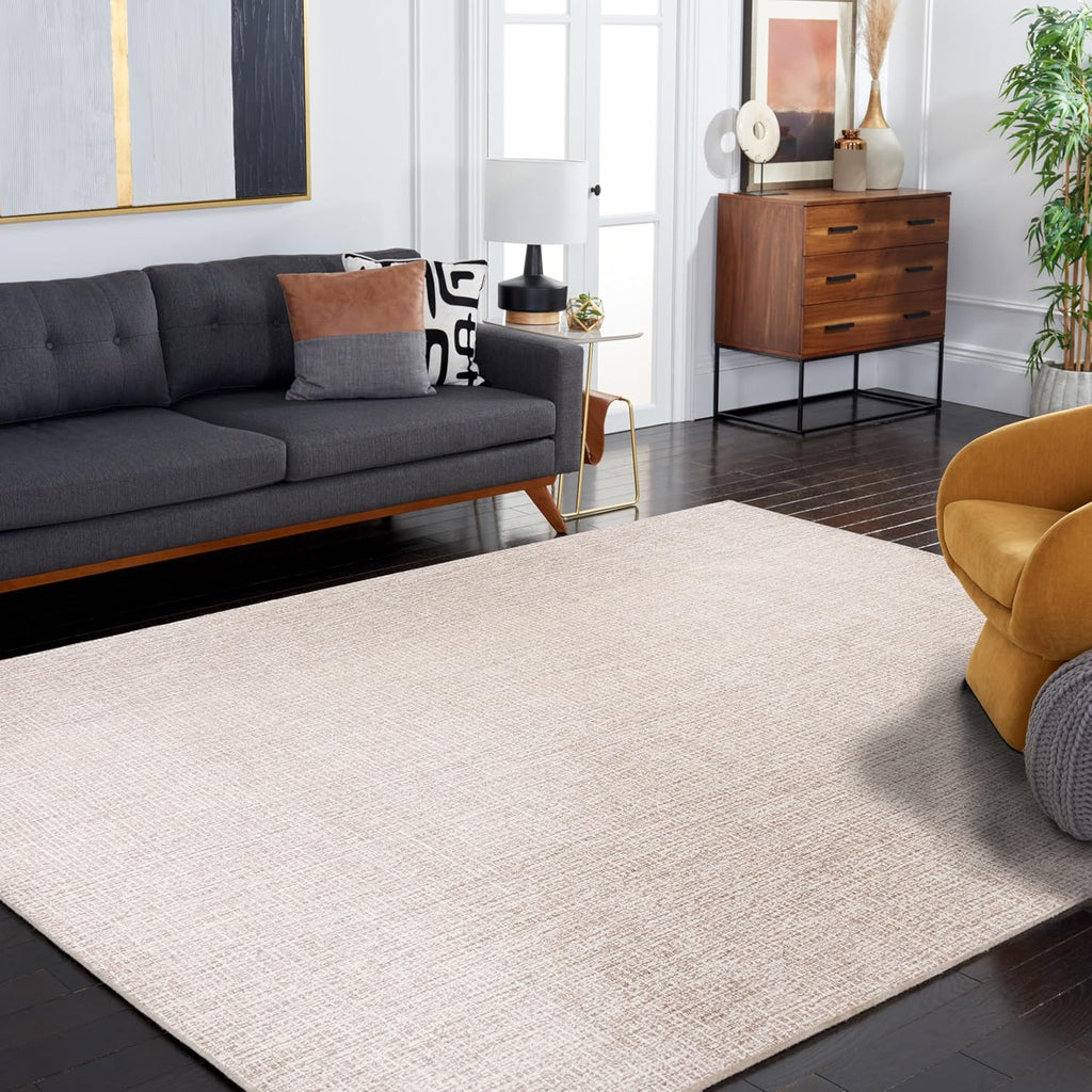 Abstract X-Large Area Rug - 11' x 15', Ivory & Grey, Handmade Wool