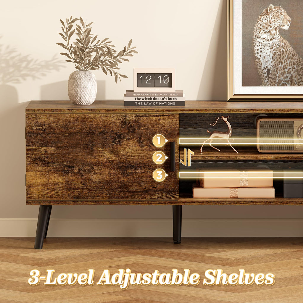 TV Stand for 55, 65 Inch TV, 63 Inch Entertainment Center with Adjustable Shelf, 2 Cabinets, TV Console Table, Media