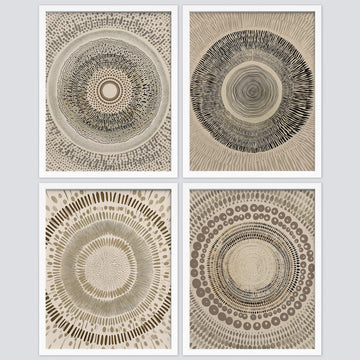 Framed Art Beige Abstract Geometric Circle Stroke Minimalist Folk Boho Mid-Century Inspired Digital Print Decorative