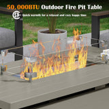 51 Inch Outdoor Fire Pit Table, 50,000BTU Rectangle Propane Fire Pit with Sliding Tank Holder, Glass Wind Guard, Dust Cover, Removable Lid, CSA - Image 3