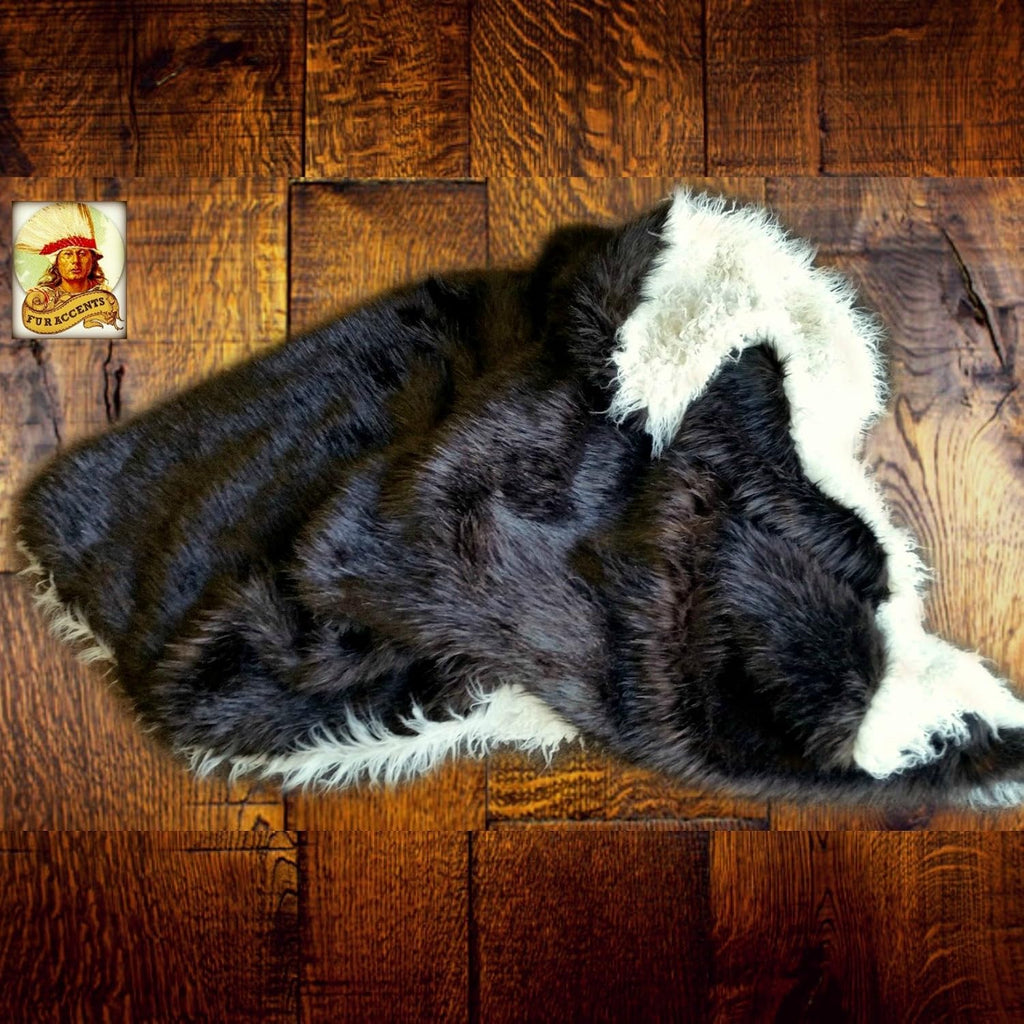 Thick Plush Brown and Ivory Long Hair Mongolian Sheepskin - Llama - Reversible - Shaggy Faux Fur Throw Blanket