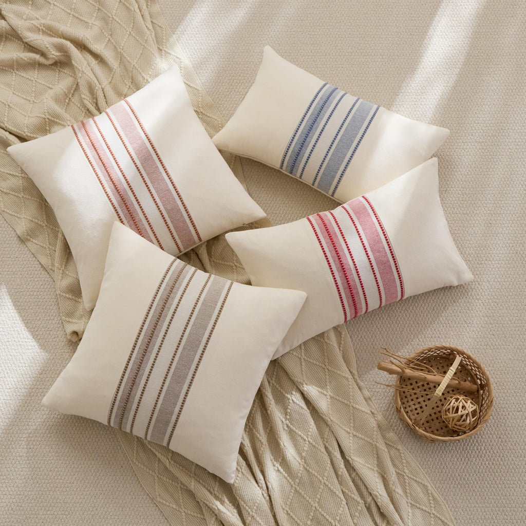 Striped Linen Decorative Throw Pillow Covers 18x18 Dusty Blue