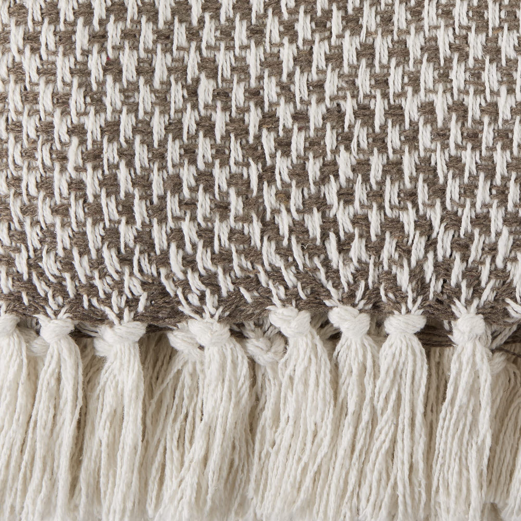Basketweave Cotton Throw Blanket with Fringe, 50x60, Brown