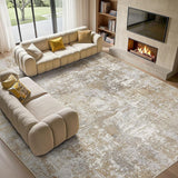 Washable 10x14 Area Rug for Living Room: Modern Abstract Neutral Large Soft Thin Rugs - Non Slip Ind