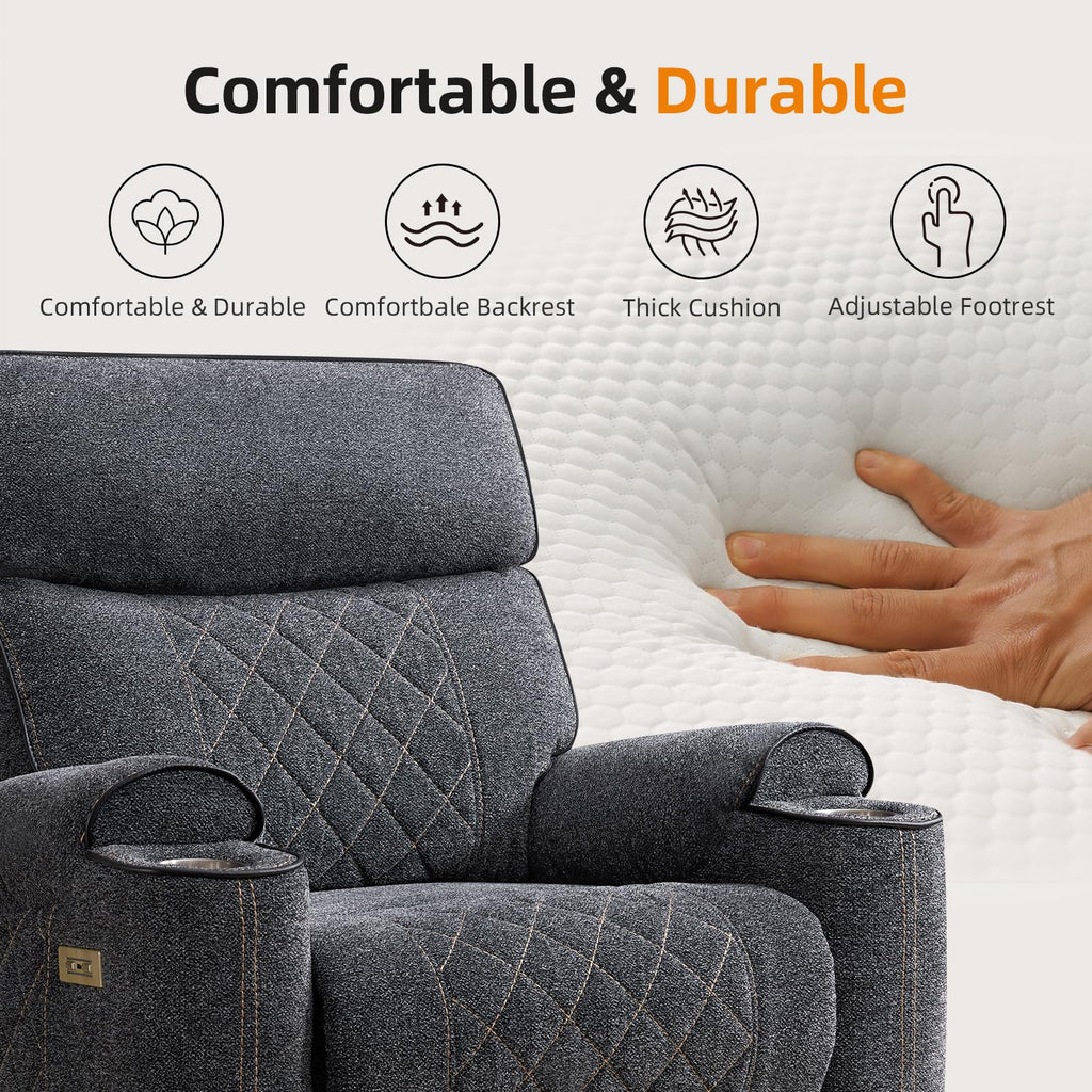 Power Reclining Sofa Set, Fabric Electric Recliner Chair and Loveseat Sofa with Cup Holders, USB and Type-C Charging