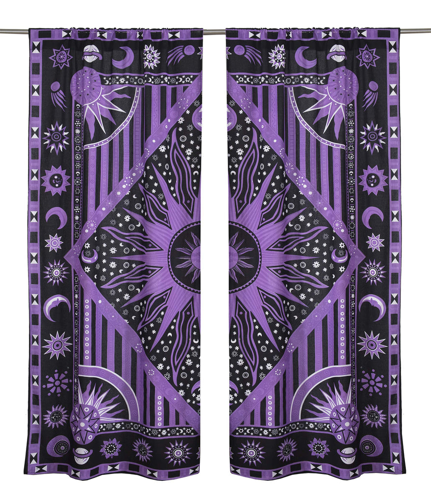 Burning Sun Hippie Mandala Window Curtains - Gypsy Bohemian Sun Moon Beautiful Drapery Bedroom Living Room Balcony