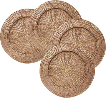 Rattan Charger Plates Hand Woven Round Harvest, 13" - 4 Set - Set of 4