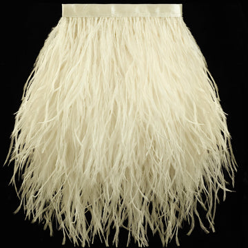 5-7inch Beige Ostrich Feather Trim for DIY Sewing Clothing,2Yards