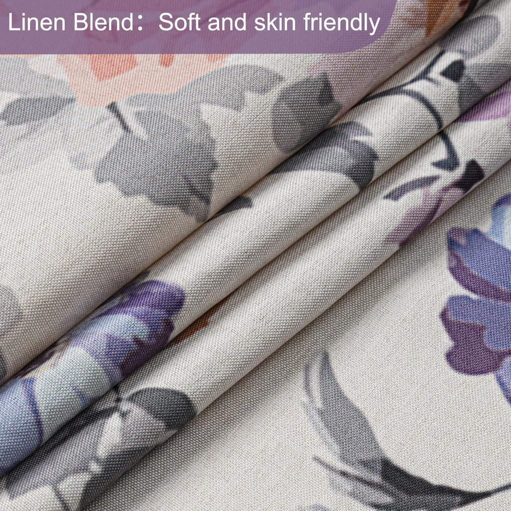 Vintage Floral 72x84, Lightweight Faux Linen Fabric Bathroom Curtains, Shabby Chic Purple and Pink Rose Cottagecore