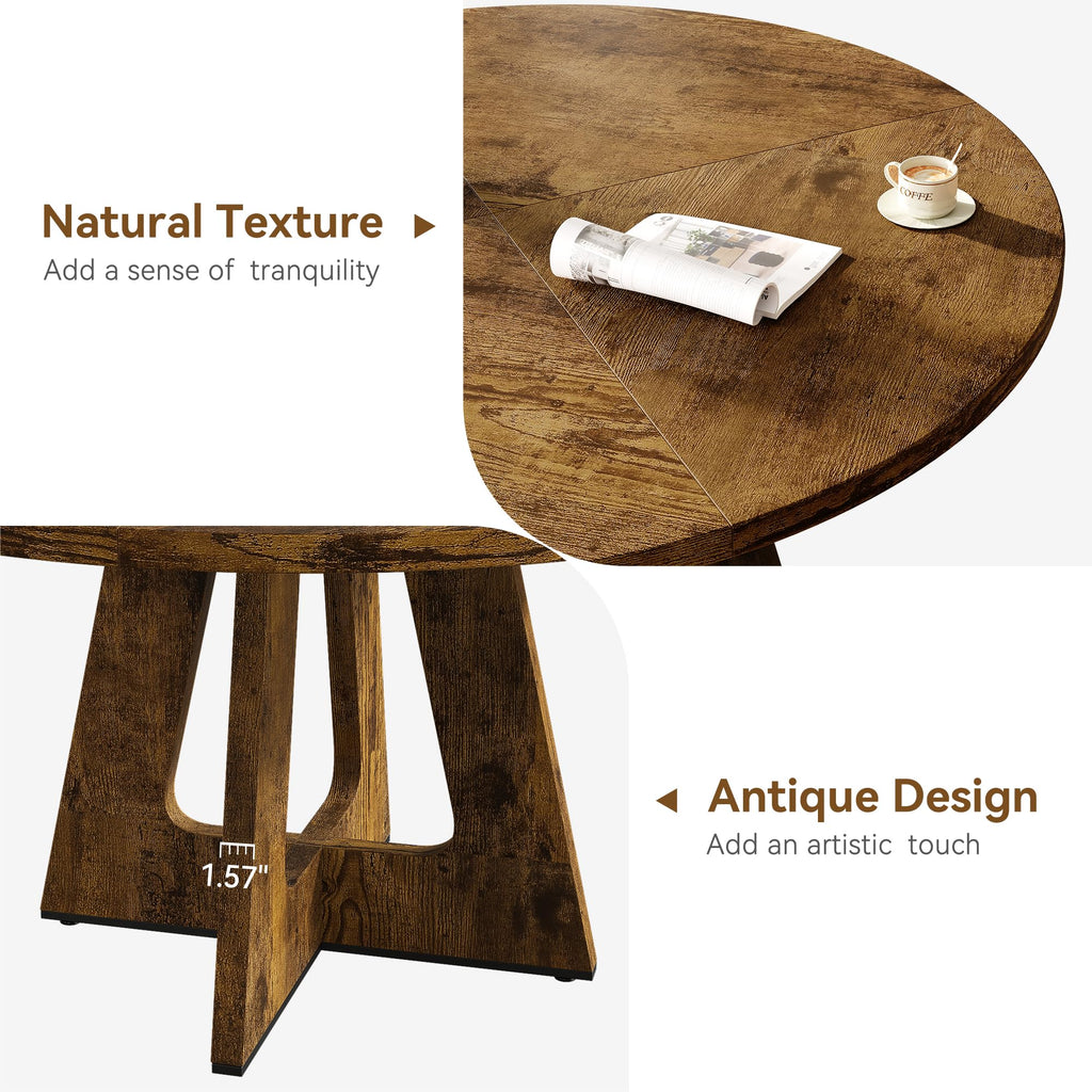 47 Inch Round Dining Table for 4-6 People, Circle Dinner Table with Wooden Cross Pedestal Base, Farmhouse Kitchen