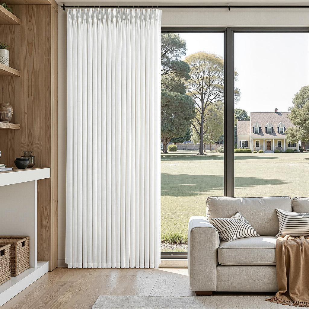 Beige White Triple Pinch Pleated Curtains 90 Inch 2 Panels Bedroom Memory Shape Trained Pleated Linen Drapes Ivory