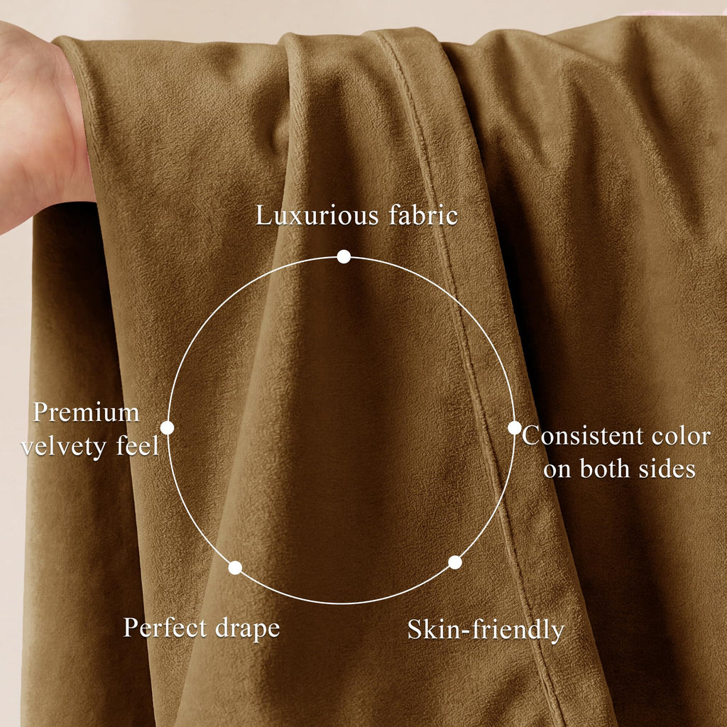 Gold Brown Velvet Curtains Boho, W52 x L84, 2 Panels