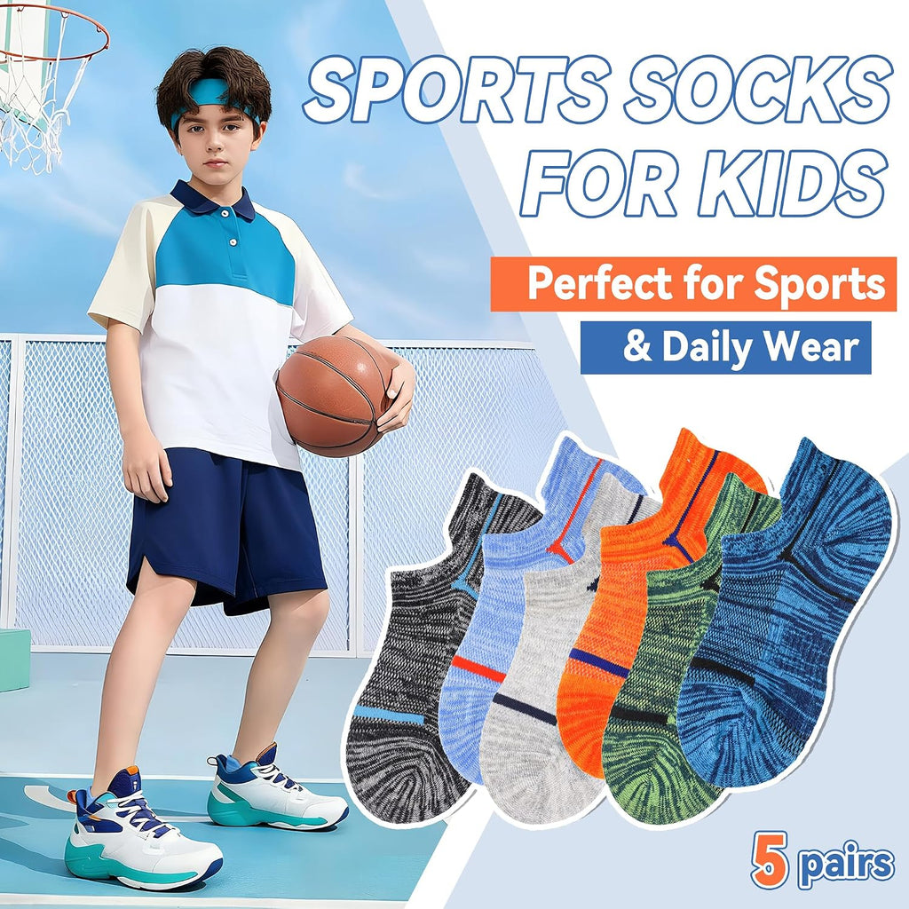 Kids Boys Ankle Socks Low Cut Athletic Cotton Sport Socks For Little Boys 6 Pairs