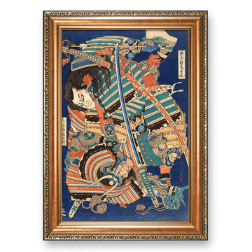 Vechtende helden by Katsushika Hokusai, Gold Embossed Framed Art