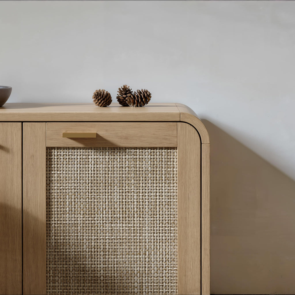 41 Inch Rattan Shoe Storage Cabinet Holds 24 Pairs, Natural Oak