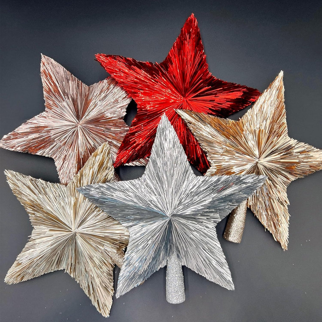 10" Elegant Christmas Star Tree Topper - Classic 5-Pointed Star Top - Unique Design - Luxury Tinsel Stars - Tree Top
