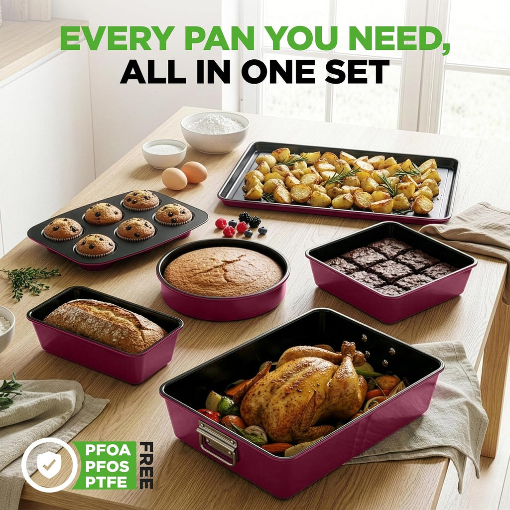 8-Piece Nonstick Stackable Bakeware Set - PFOA, PFOS, PTFE Free Pan Set w/Non-Stick Coating, 450°F Oven Safe, Round