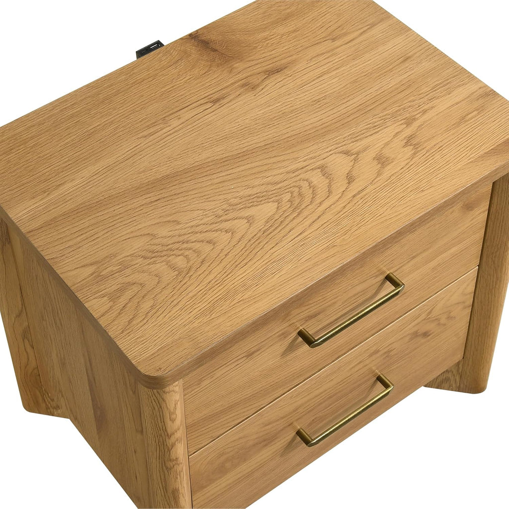 Sawer Modern 23-inch Wood Nightstand Set of 2 with 2 Drawers and USB Ports, Wooden Night Stand , Small Bedside Table