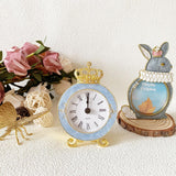 Vintage Mini Analog Table Clock, Silent Crown Table Clock with Hand-Painted Metal Body and Battery Operated Non-Ticking Core for Shelf,...