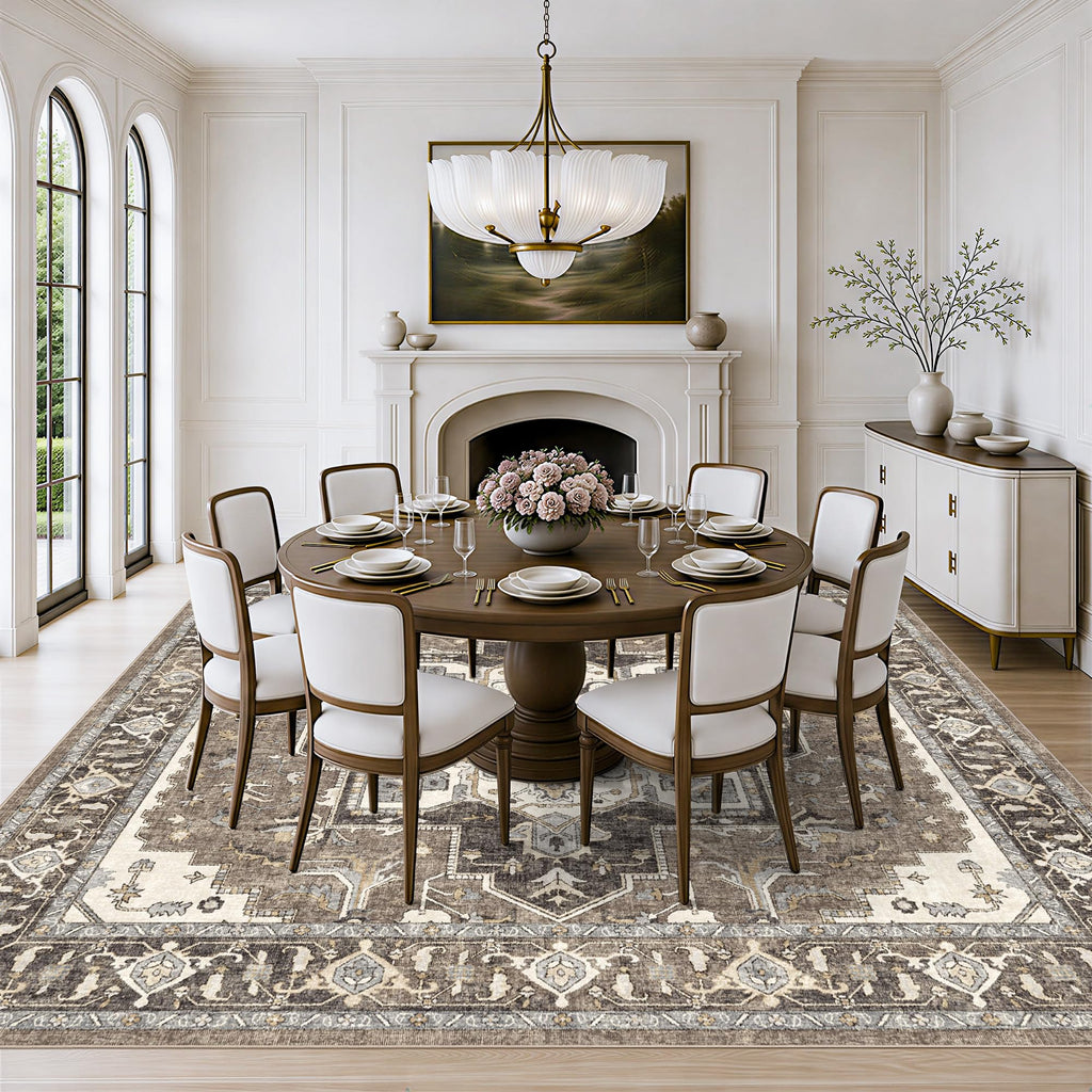 Large Washable Square Rug: Vintage Non-Slip Area Rugs Bedroom Soft Low Pile Boho Carpet Stain Resistant Thin