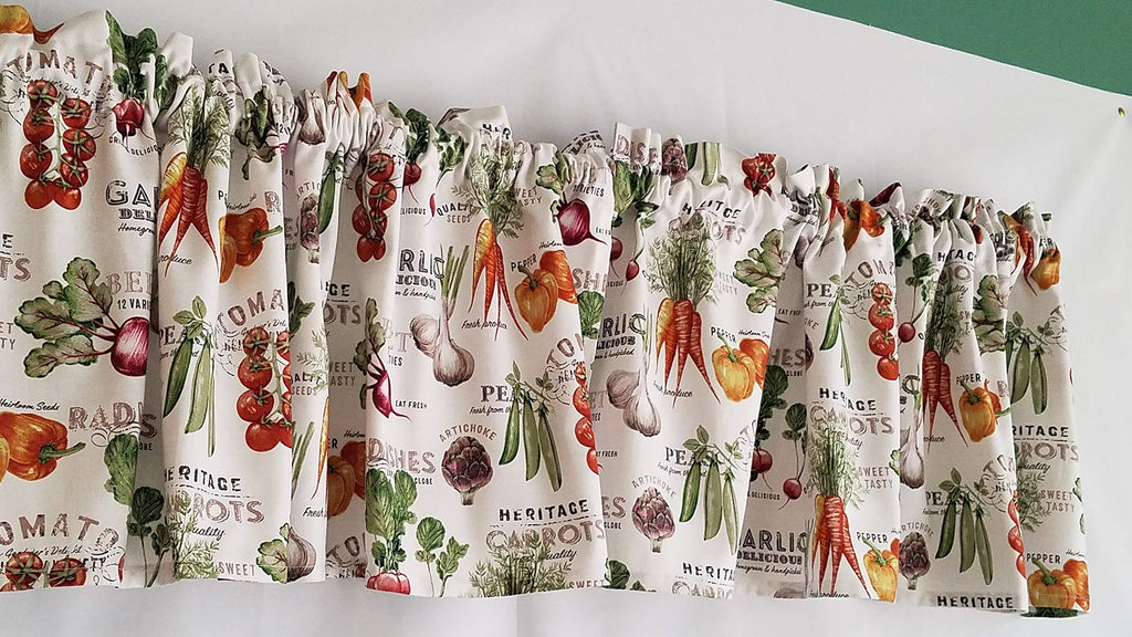 Vegetable Farm Fresh Kitchen Curtain, Farm Themed, Tomatoes, Carrots, Bell Peppers, White Kitchen Curtain (42-43