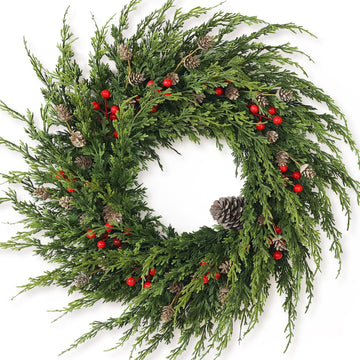 24" Artificial Christmas Cedar Wreath with Berry for Front Door Decoration