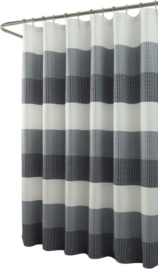 Waffle Weave Waterproof Shower Curtains, Navy 70" x 72", Bath Curtains, Shower Curtain Waterproof Fabric with 12