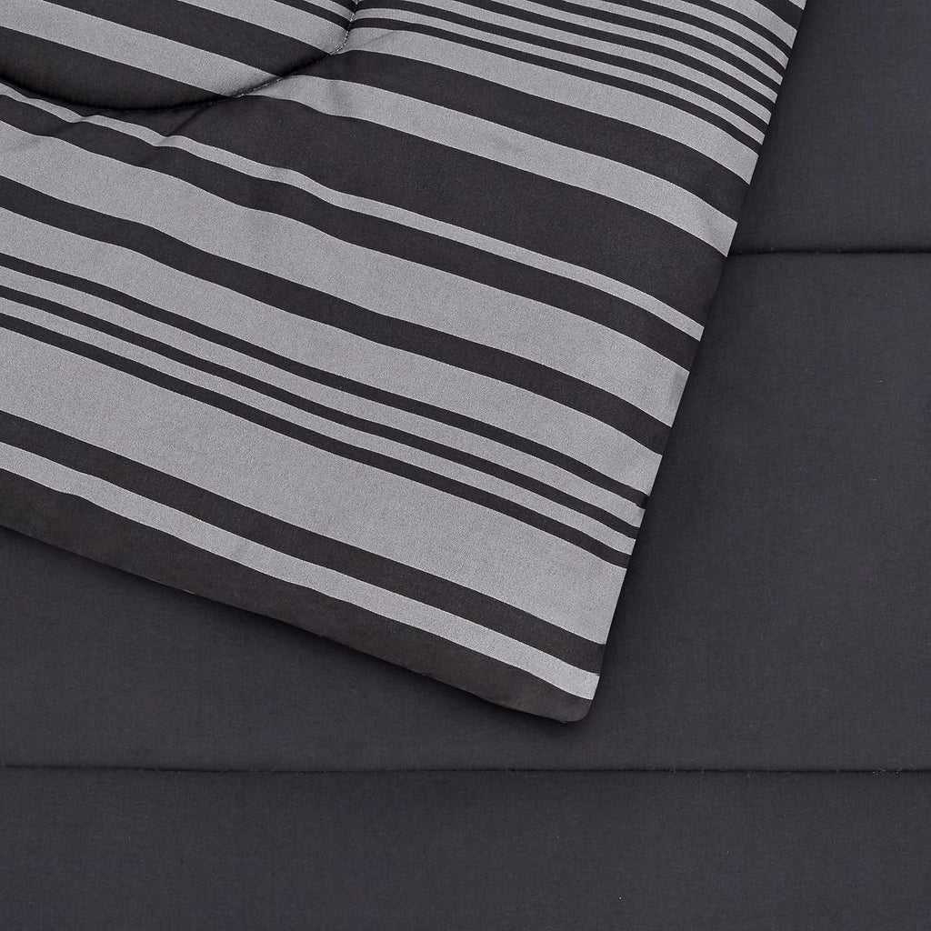 Full/Queen Comforter Set with Sheets, 7-Piece Gray Calvin Stripe Bedding, Lightweight Microfiber Bed-in-a-Bag, Striped