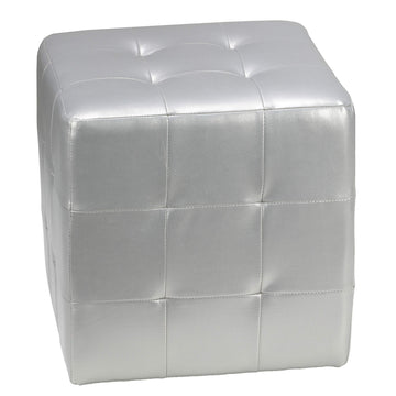 Apollo Cube Ottoman in Metallic Silver Faux Leather