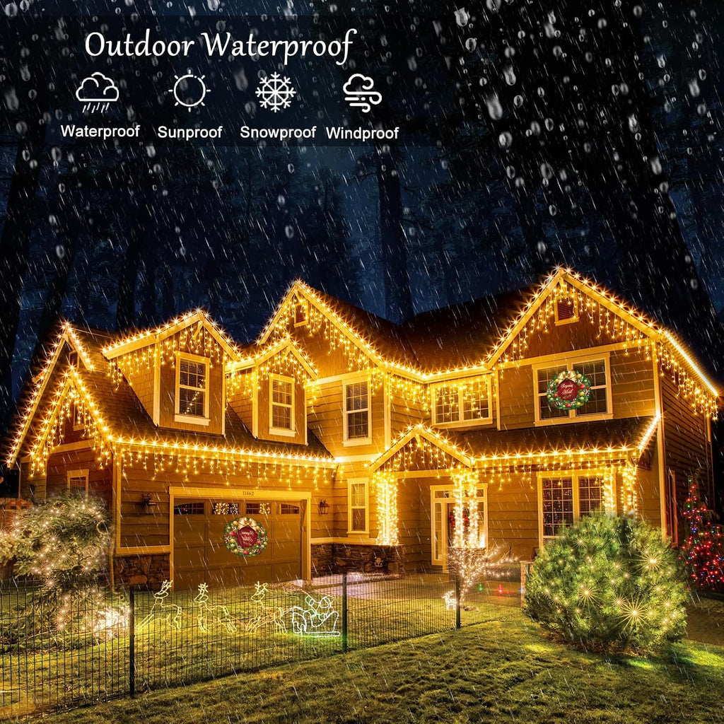 Icicle Christmas Lights Outdoor, 132ft 1280 LED Icicle Lights for Outside, Plug in Twinkle Lights Indoor with 8 Modes