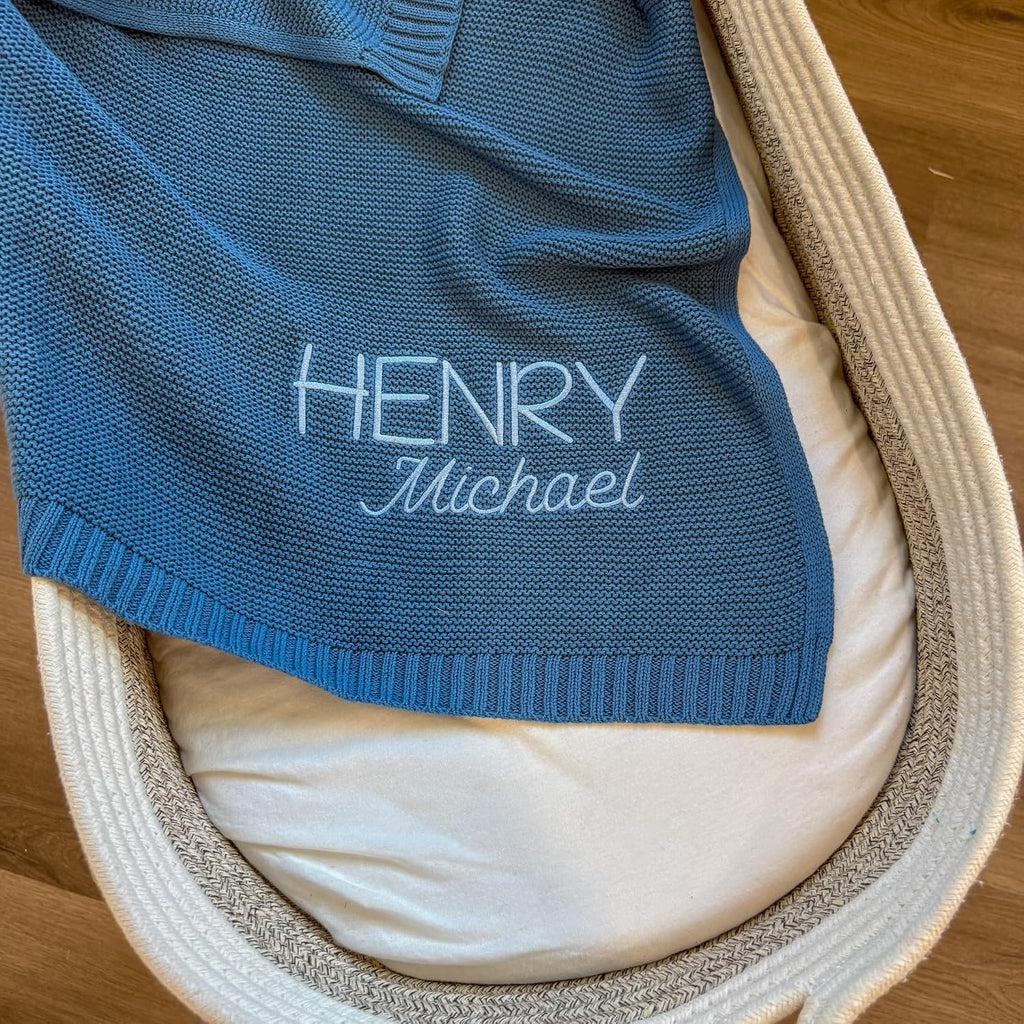 Custom Baby Blanket, Embroidered, Custom, 100% Cotton, Blue Baby Blanket, Receiving Blanket for Boys, Baby Boy Gifts