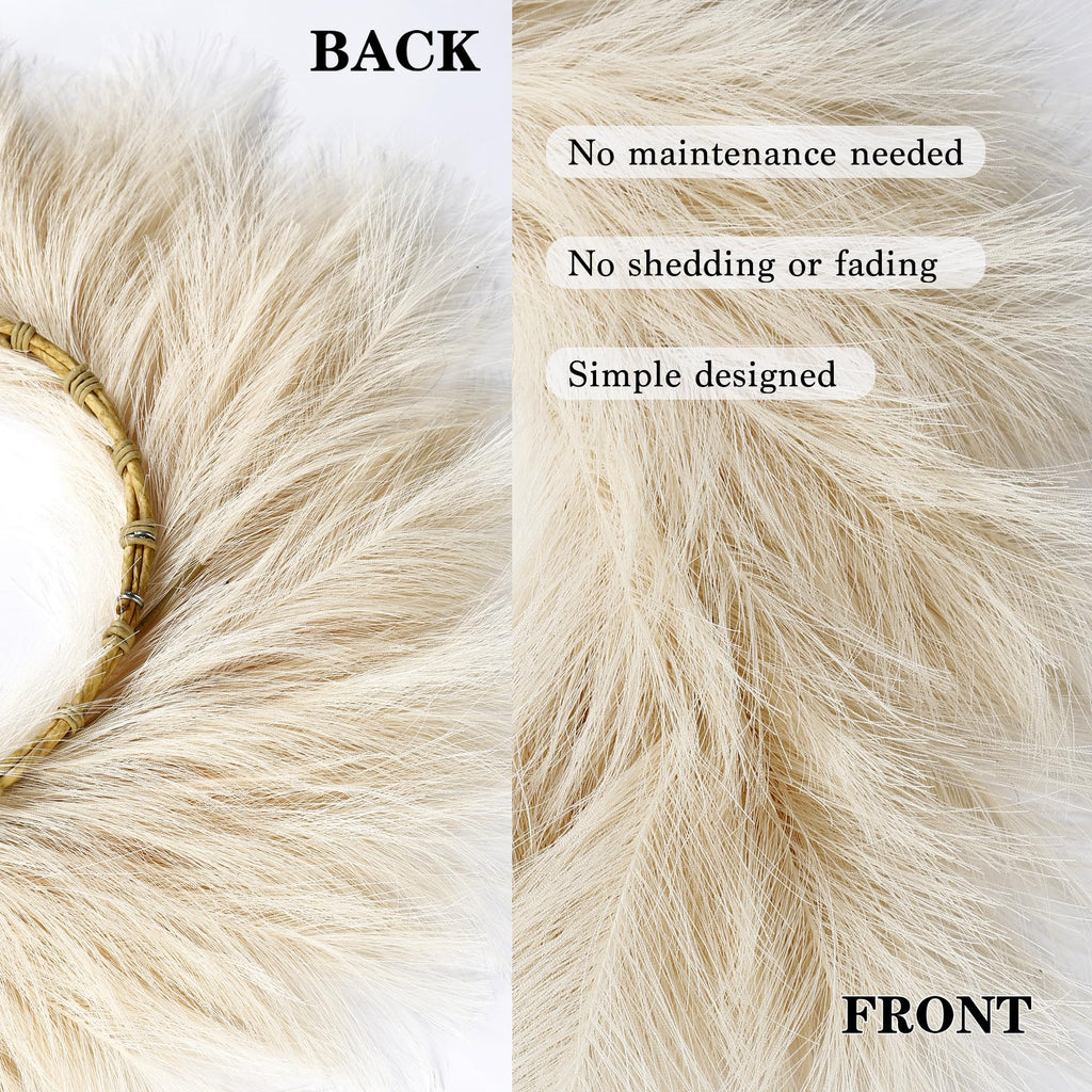 Pampas Grass Wreath 26'' Faux Pampas Wreath for All Seasons Artificial Pampas Wreath Christmas Decor Boho Wall Decor