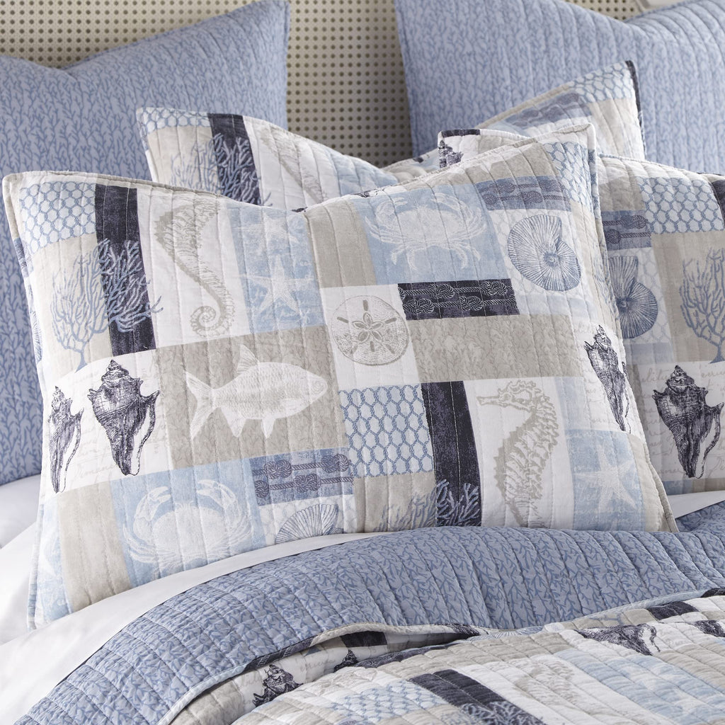Cerralvo Twin/Twin XL Quilt Set - Coastal Patchwork - Taupe, Cream, Navy, and Blue - Quilt Size 68x86in. and One Sham