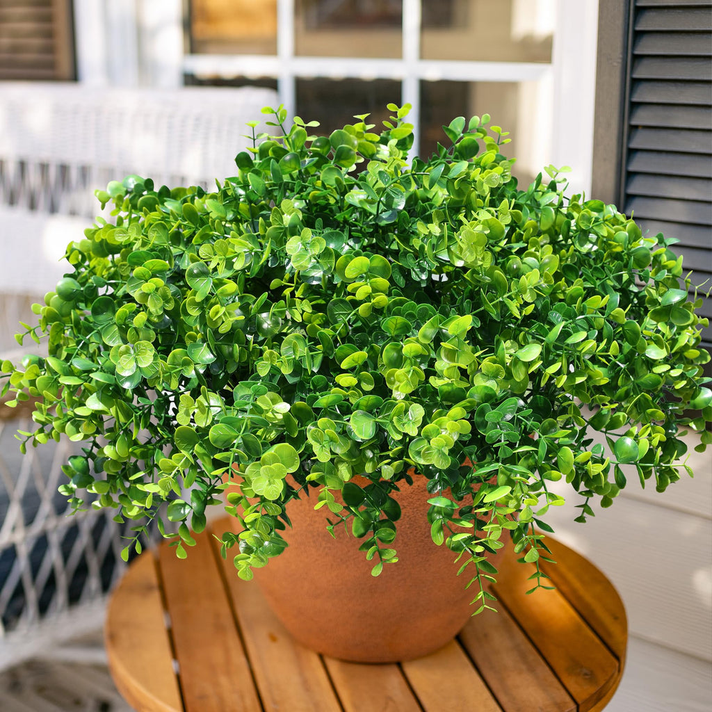 Artificial Plants for Outdoors Outside Spring Summer Decoration, 12 Bundles Faux Eucalyptus Leaves Stems Bulk Fake
