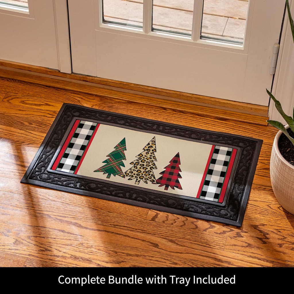 Sassafras Fall Christmas Holiday Doormat Insert Bundle & Tray Set of 5, Interchangeable Entrance Door mats Indoor and