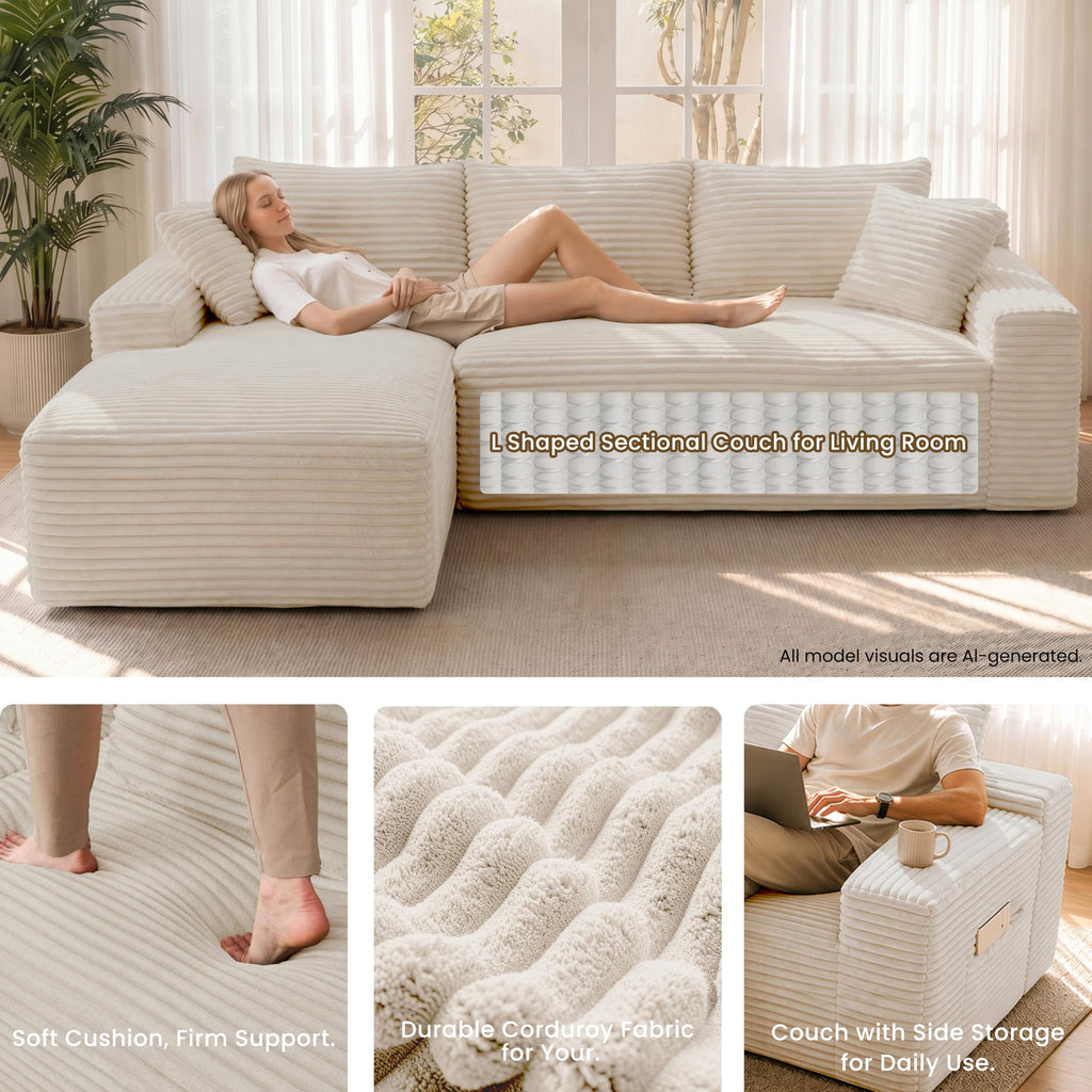 95" Modular Sectional Sofa, Boneless Chaise L-Shaped Couch