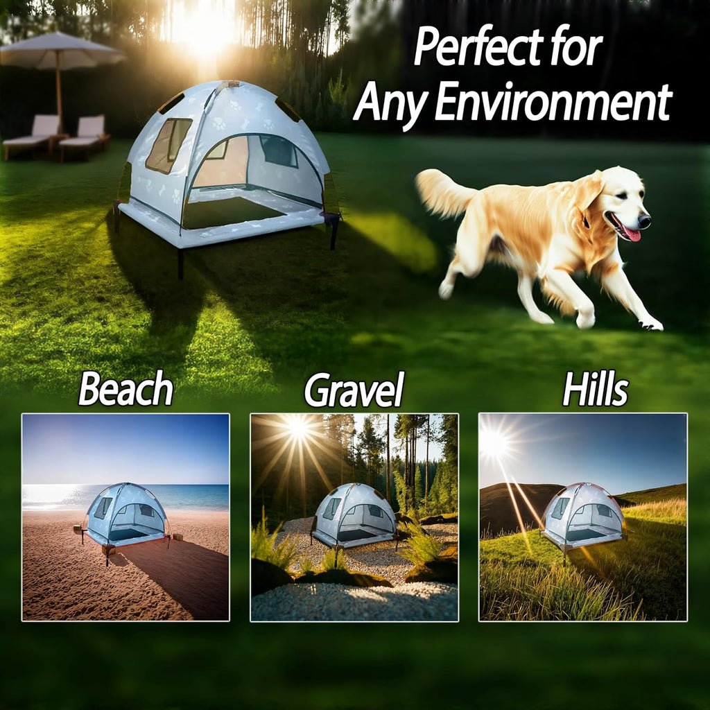 Elevated Covered Dog Bed - 36" x 36" x 30" - Dog Shade Canopy Lounger for Small & Large Dogs (Up to 110 lbs)